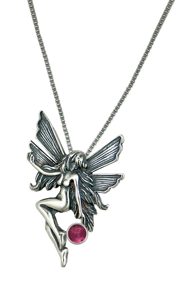 Sterling Silver Fairy Pendant Necklace With Pink Tourmaline